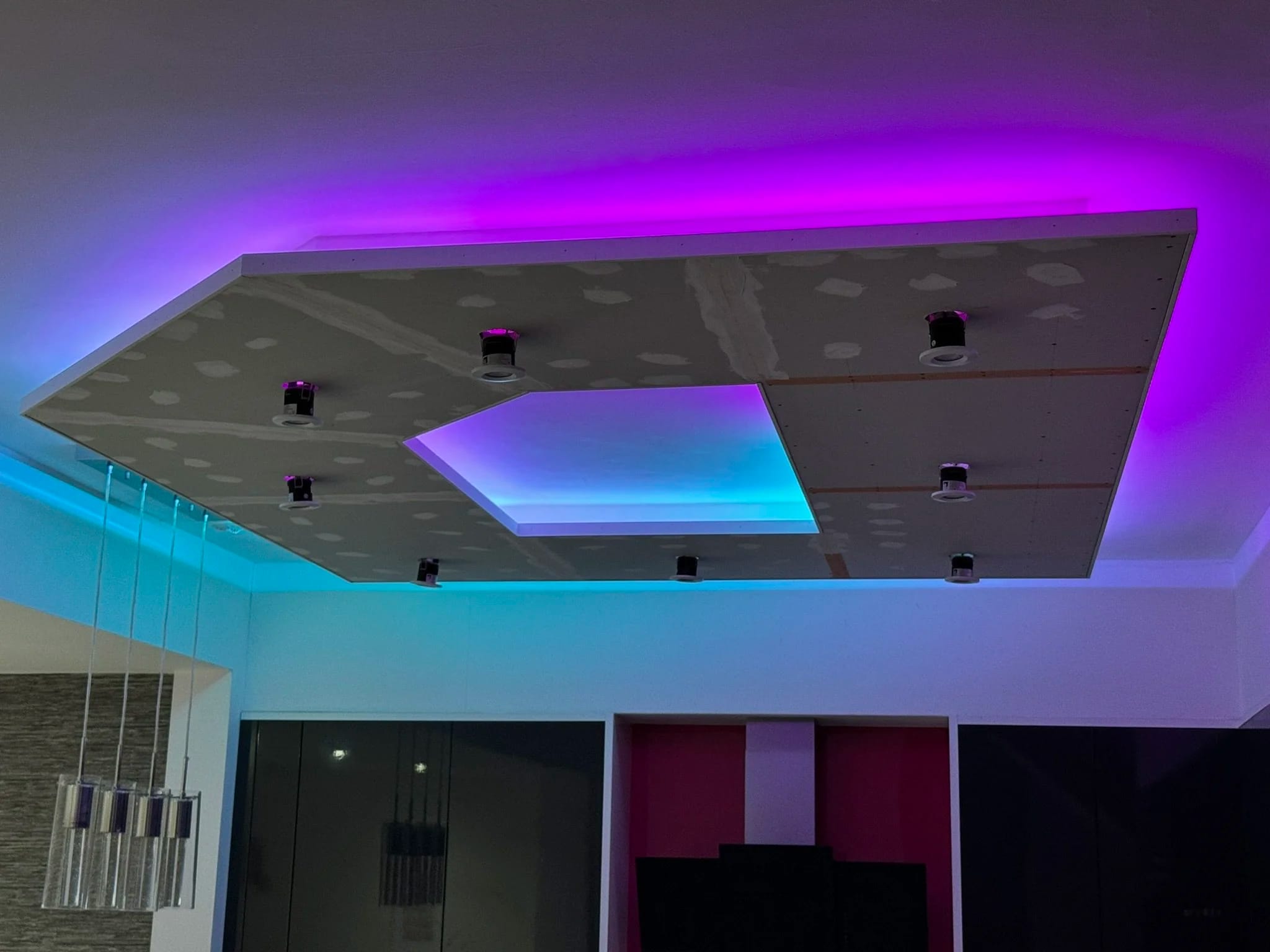 LED ceiling and island lighting installed in a kitchen in Grays